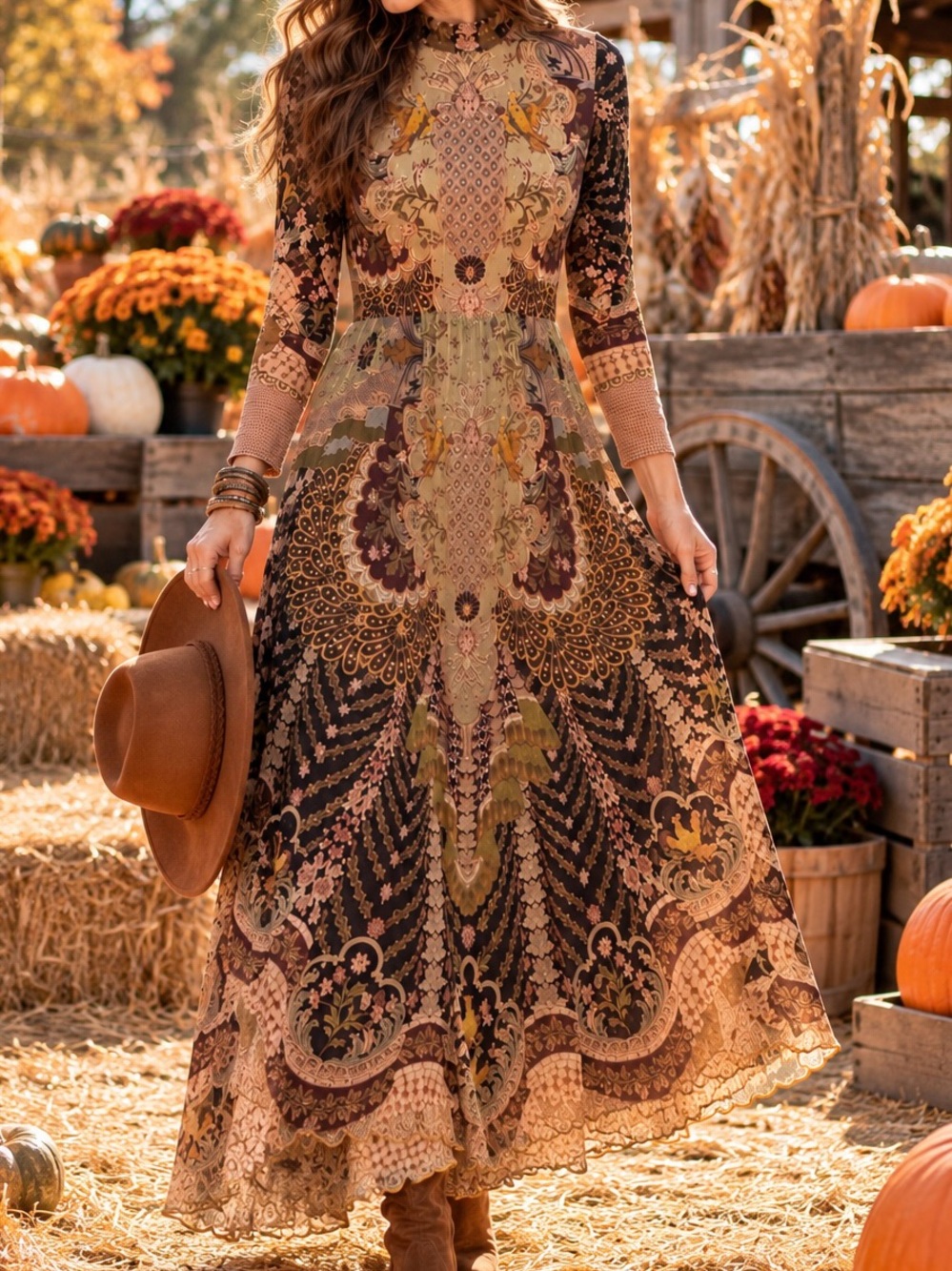 Soft Surroundings 10 Maxi Dress Bird Floral Paisley Boho Whimsigoth Art to Wear